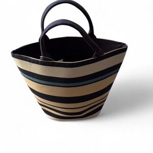 Vintage Navy Striped Bucket Tote Bag